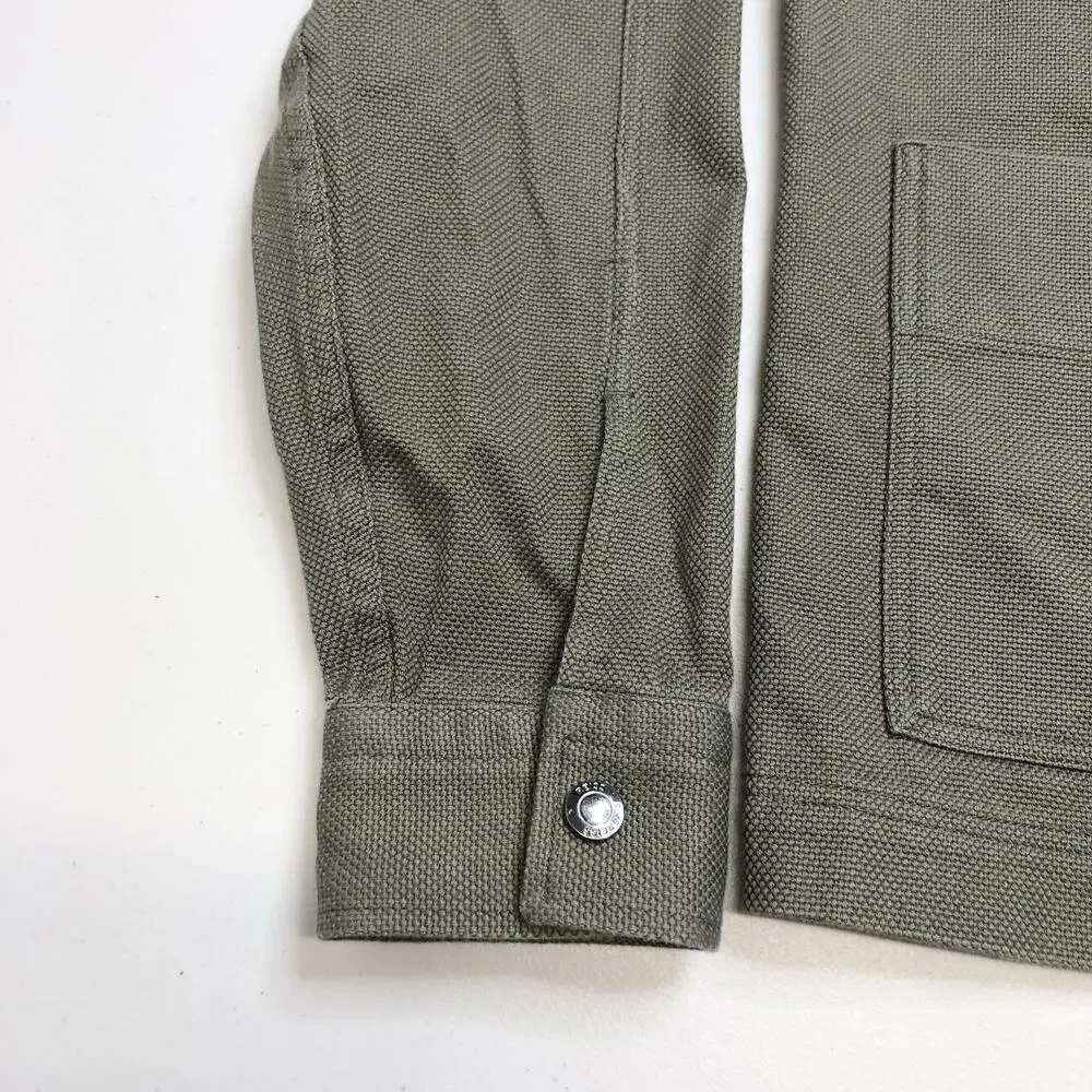 Reiss Men’s Nico Cotton Press Stud Overshirt Small Olive Green 100% Cotton